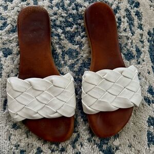 Andre Assous White Braided Leather Sandals
